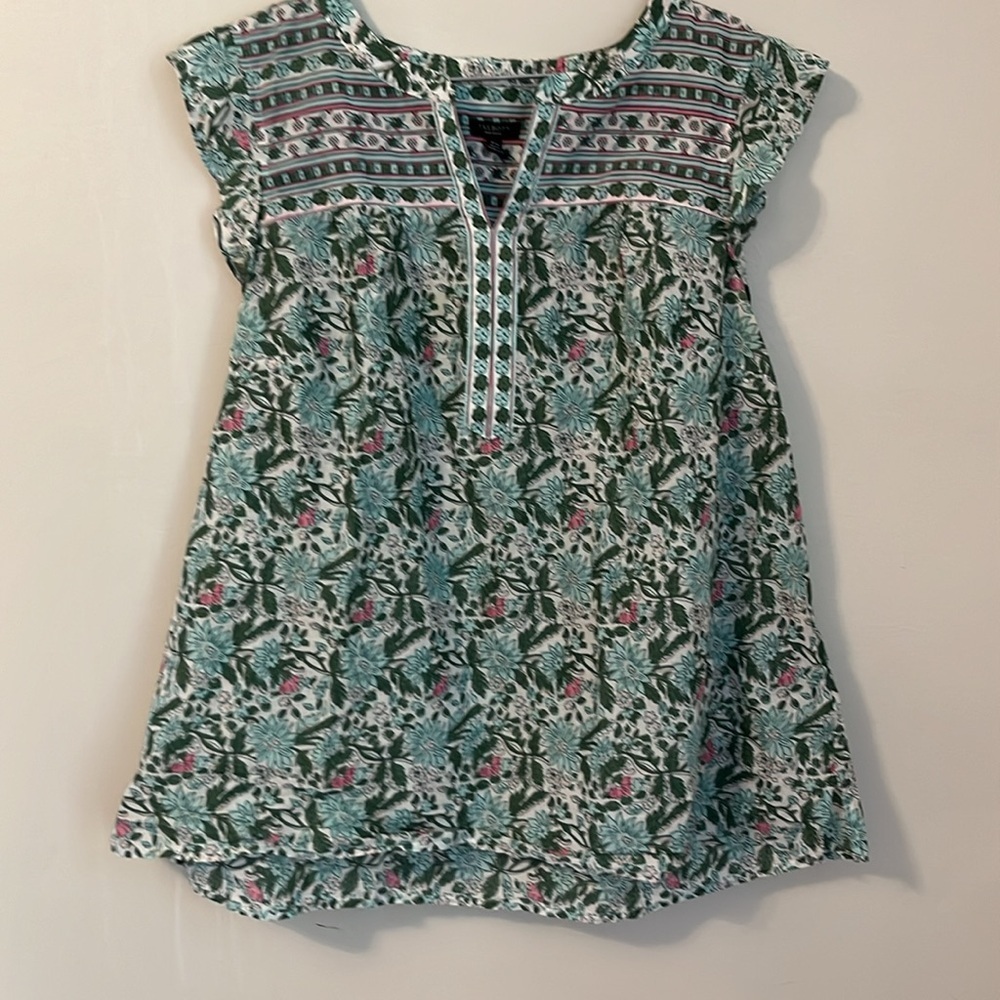 Talbots Primrose Border Shell Flutter Sleeve Blou… - image 2